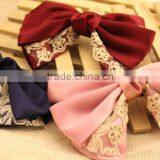 Large Three Layered Satin Ribbon Bow Clip,Gold Lace Bow Flower thumbnail-2