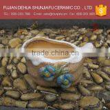 Blue Flower Decor Ceramic Flower Pots With Handle, Garden Planter Pot thumbnail-1