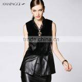 China Custom Women Black Leather Vest With Fur thumbnail-1