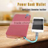 Genuine Leather Long Security Female Smartphone Card Holder Wrist Wallet With Power Bank