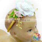 White Rose Flower With Gold Leaf U Shape Baby Hair Band With Flowers thumbnail-1