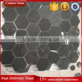 Honed Surface Hexagon Shaped Black Nero Marquina Marble Mosaic Art Floor Tile thumbnail-2