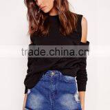 OEM Service Latest Design Lady Black Cold Shoulder Pretty Sweatshirt thumbnail-1