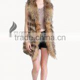 CX-G-B-116A Europe Design Natural Rabbit Fur Sleeveless Long Vest thumbnail-2