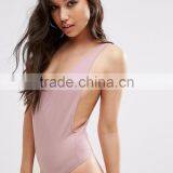 High Quality Women Plain Low Back Sexy Bodysuit V Neckline Basic Style Fitness Bodysuit thumbnail-4