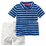 100% Ctn, Children Boys Set, Yarn Dyed Stripe With Self Fabrics Collar and Solid Woven Pant thumbnail-1