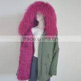 Myfur Genuine Dyed Mongolian Lamb Fur Hooded Parka With Sheep Fur Lining Green Cotton Parka thumbnail-1