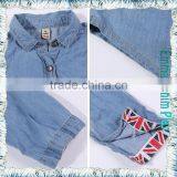 Soft Smooth Breathable Light Blue Color Fade Protected Enzyme Bleaching Washed Combed Cotton Lady's Denim Long Sleeve Shirts thumbnail-3