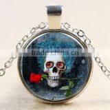 XP-TGN-S-114 Wholesale Vintage Meaningful Dome Cabochon Pendant Charm Diy Image Skull Time Gemstone Necklace In Alloy
