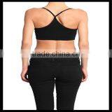 Seamless Cross Strap Back SPORTS BRA TANK TOP Stretch Bandeau Cami Black Color thumbnail-2