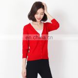 Spring Autumn high quality fashion outdoor slim fit V-neck custom knitted cotton cardigan sweater designs for young girls