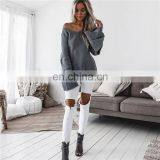 Women V-neck Lotus Root Long Sleeves Sweater KMY1105 thumbnail-5