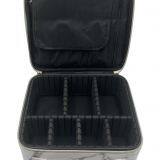 Makeup Travel Case With Adjustable Dividers Marble Makeup Organizer Train Case for Women Portable Cosmetic Bags Green Geometric thumbnail-4