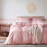 Luxury Pink Double Twin 100% Microfiber King Pompom Washed Duvet Cover Bedding Set With Zipper thumbnail-1