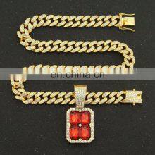 Ruanbo 2021 Bling Rhinestone Golden Finish Miami Cuban Link Chain Necklace With Zircon Pendant Men's Hip Hop Necklace Jewelry thumbnail-5