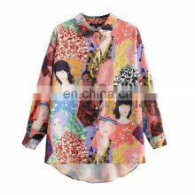 Clothing Wholesale Custom Fashion Trend Women's Casual Loose Color Oil Painting Beauty Printing Long-sleeved Shirt thumbnail-4