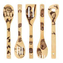 Christmas gift idea kitchen cooking bamboo utensil set engraved/bambu spatula set burn