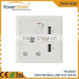 2015 New South Africa / India Type D /M AC Power Supply With Dual USB Wall Switch Socket 250V 16A With CE