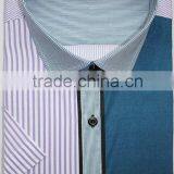 Mens Causal Shirt Short Sleeve Spread Collar Slim Fit With Strips Combinitions thumbnail-3