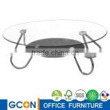 Cheap Oval Shape Steel Leg Glass Coffee Table thumbnail-1