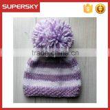 V-31 hand knit pattern knotted stripe winter baby beanie hat cap with pom handmade knit baby hat