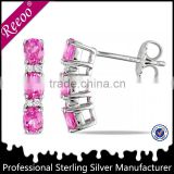 New trendy pink stone stub earring silver 925 stub earring