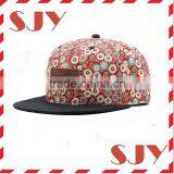 Custom Leather Patch Flat Brim Sanpabck Floral Print Baseball Cap thumbnail-3