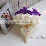 Elegant Purple Satin Ribbon Pearls Bridal Bouquet Bridesmaids Bouquet Wedding Flowers thumbnail-2
