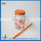 Hot Sale Snowflake Surface Handling Glass Cold Drink Jar With Straw thumbnail-1