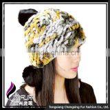 CX-C-111B Wholesale Custom Knitted Winter Rex Rabbit Fur Pom Pom Hat thumbnail-2