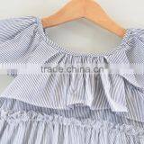 Fairy Dress Light Sky Blue and White Stripes Child Flutter Sleeve Summer Frock Chiffon Skirt thumbnail-4