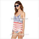 Women White V Collar Halter Printing Tank Top American Flag T Shirt thumbnail-2