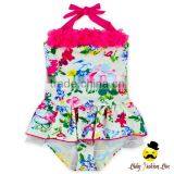 Kids Halter Floral Printed Little Girl Modeling Flower One Piece Swimwear Dress Clothes thumbnail-2