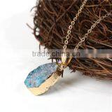 New Fashion Stone Druzy /Drusy Necklace Link Cable Chain Gold Plated Peacock Blue Drop Pendant 50.0cm Long thumbnail-2