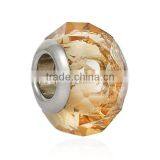 Lampwork Glass European Style Large Hole Beads Round Faceted Champagne Transparent With 304 Stainless Steel Silver Tone Core thumbnail-1