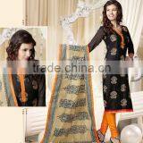 Indian Designer Black color Chanderi Cotton Silk Salwar Kameez