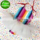 2019 Summer Rainbow Toddler Bodysuit Striped TuTu Kids Rompers Infant Girls Lace Dress Skirt 0-3years thumbnail-3