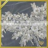 Lace Base Sew On Rhinestone Pearl Beaded Appliques Bridal Wedding Dress Appliques FHA-058 thumbnail-3