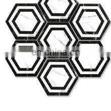 Nordic Retro Art INS Style Bathroom Background Wall Black and White Non-slip Hexagonal Tiles 200 * 230 Floor Tiles thumbnail-5