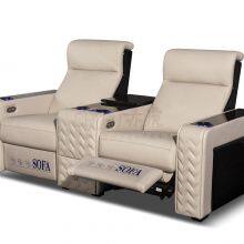 Cream Color 3 Seater Electric Cinema Sofa Home Theater Furniture Cinema Interior Home Theater Recliner Sofa Chair thumbnail-2