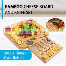 Bamboo Wooden Charcuterie Cheese Board Knife Set Platter With Slide-Out Drawers thumbnail-3