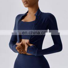 Custom Full Zipper Sports Slim Four Way Stretch Jackets Women Long Sleeve Yoga Crop Tops thumbnail-3