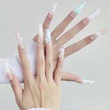 Cross-border European and American Ins Red Petals Full of Diamonds Artificial Press on Nails SUJB Wholesale thumbnail-3