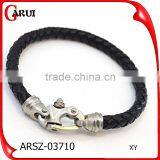 Stainless Steel Lock Bracelets for Women Genuine Black Leather Bracelets thumbnail-1