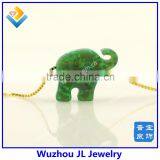 12*14mm Synthetic Green Opal Elephant Pendant 925 Sterling Silver 18K Plated Chain Necklace thumbnail-1