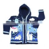 HOODED CARDIGAN BLUE WITH 3D APPLICATIONS OF MOUNTAIN DESIGN