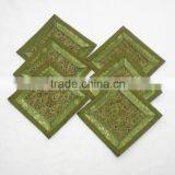 Indian Silk Table Runner With 6 Place Mats & 6 Coaster in Green Color Size 16*62 thumbnail-3