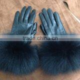 High Quality Sheepskin Leather Gloves With Fox Fur Trim Gloves thumbnail-1
