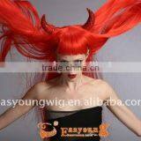 Wholesale Cheap Price Long Red Color Horn Wigs , Cosplay Hair Wigs thumbnail-3