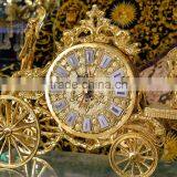 Antique 24K Gold Plated Deer Pulling Cart Table Clock, Marble Base Design Copper Table Clock thumbnail-3